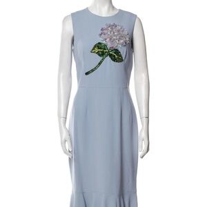 Dolce&Gabbana Hydrangea Embellished Blue Midi  Dress Size IT 44